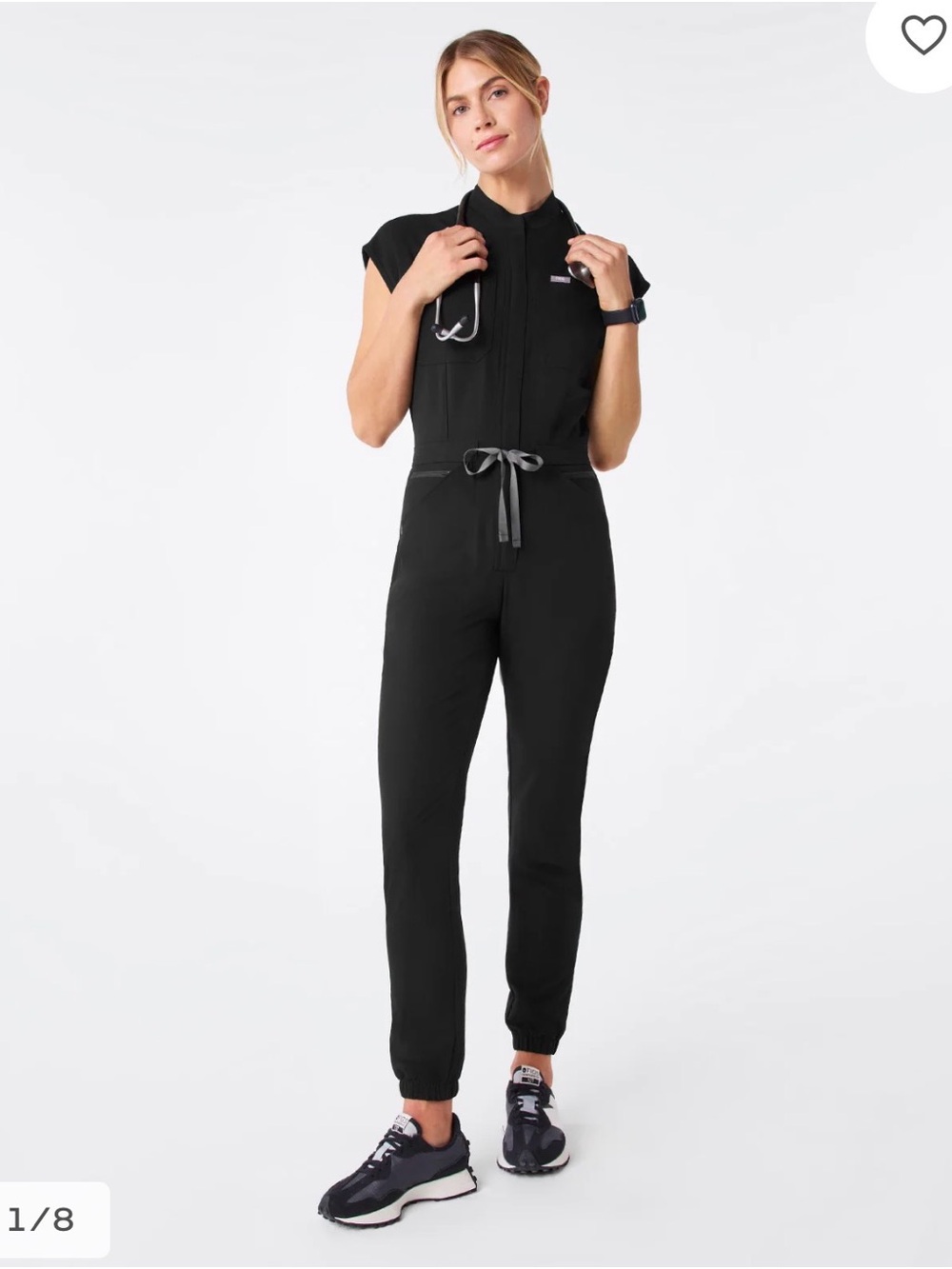 Figs Rafaela ScrubJumpsuit Black with Black waist tie Size Small Nursing Doctor